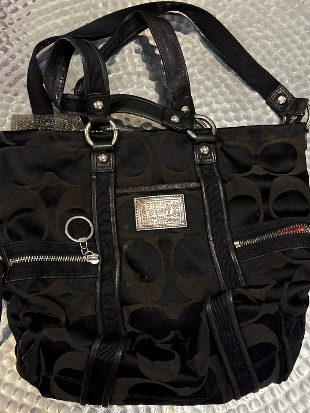 Vintage2K Coach Black Signature Tote with Leather Trim